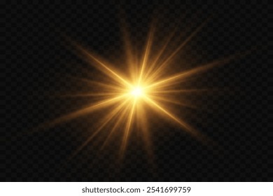 A bright flash of star and light. Explosion of light rays. On a transparent background.