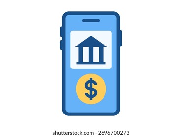 Ícone luminoso de cor plana da banca móvel simbolizando transações on-line, fintech e finanças seguras.