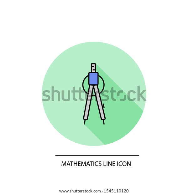 Bright flat compass icon. Circle icon.\
Line graphics. Equipment for mathematics, architecture, geometry.\
Vector icon in a modern style. Isolated on\
white.