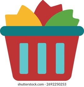 Un icono brillante y plano de un contenedor de reciclaje completo.