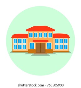 Bright flat Icon of school building for back to school banner or poster design. Vector Illustration