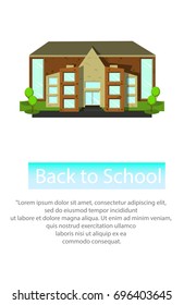 Bright flat illustration of school building for back to school banner or poster design