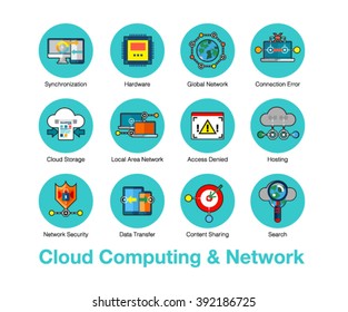 Bright flat line icons set of cloud computing, network server connection. Modern flat design linear pictogram collection, outline vector concept of stroke symbol pack. Premium quality web material
