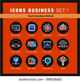 Bright flat line icons set of cloud computing, network server connection. Modern flat design linear pictogram collection, outline vector concept of stroke symbol pack. Premium quality web material
