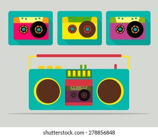bright flat tape recorder and tapes