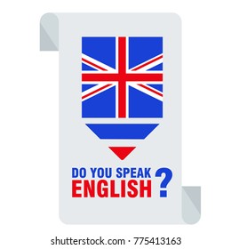 Bright flat vector banners with scroll for English language learning. Courses of foreign language, schools for studying British pronunciation. Information for site, social network, poster and flyer.