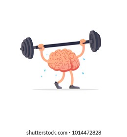 Bright  Flat Vector Illustration Of  Brain And Weight. Brain Workout (hard Work Concept)