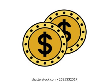Brillante Vector plano de una brillante moneda de un dólar, símbolo del dinero estadounidense y el éxito financiero.
