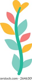 Bright flat-style branch with colorful leaves. Perfect for botanical designs, creative nature themes, modern decor, and seasonal greeting cards.