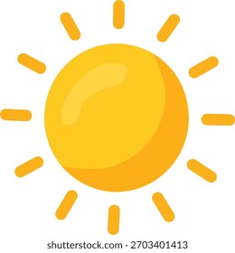 Bright flat-style illustration of a shining sun with warm yellow rays, representing daylight, summer, weather, warmth, and energy.