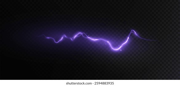 Bright flickering lightning effect, thunderstorm, stormy weather, electric discharge. Vector illustration