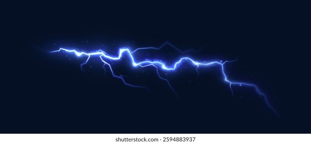 Bright flickering lightning effect, thunderstorm, stormy weather, electric discharge. Vector illustration