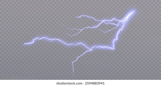 Bright flickering lightning effect, thunderstorm, stormy weather, electric discharge. Vector illustration