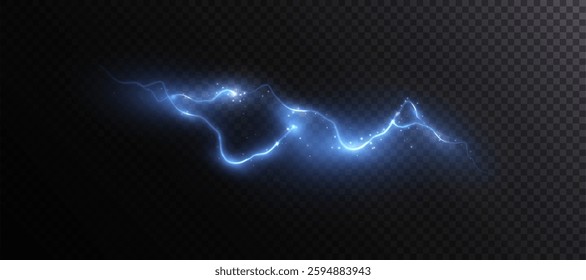 Bright flickering lightning effect, thunderstorm, stormy weather, electric discharge. Vector illustration