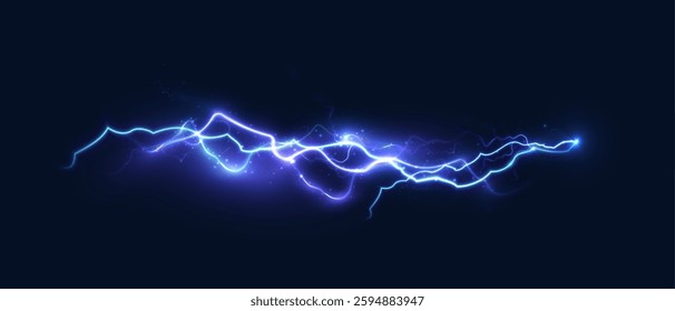 Bright flickering lightning effect, thunderstorm, stormy weather, electric discharge. Vector illustration