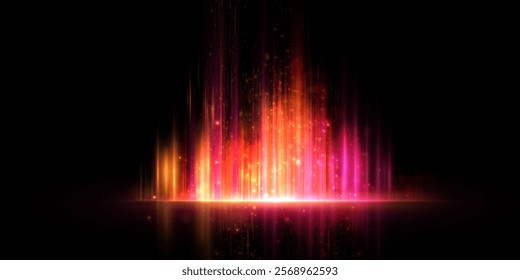 Bright flickering vertical light on dark background. Abstract bright effect with vertical glow of bright colorful rays of light. Creative style for web design and colorful illustrations. Vector