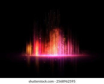 Bright flickering vertical light on dark background. Abstract bright effect with vertical glow of bright colorful rays of light. Creative style for web design and colorful illustrations. Vector