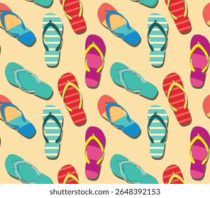 Bright flip flop pattern on brown background