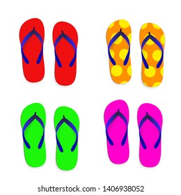 Bright flip flops, realistic summer shoes, vector illustration