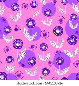 Bright floral background. Gift wrapping decorative design. Abstract dandelions pattern. Creative seamless texture.