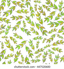 Bright floral background. Spring pattern with leaves. Summer background with branches