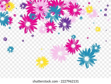 Bright Floral Background Transparent Vector. Flowers Decoration Print. Multi-colored Garden Duplicate. Exotic Illustration. Festive Colorful Petal.