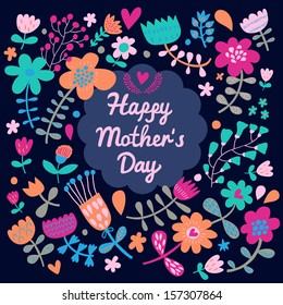 Bright floral background in vector. Stylish romantic background. Happy mothers day card in vintage style