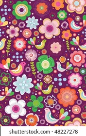 Bright Floral Birds