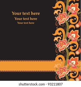 Bright floral card template decorative indian style flowers