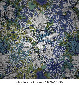 Bright floral collage blossom flowers white, blue, black, gray and neutral. Blossom lilies seamless background. Amazing collage paradise style for floral design.