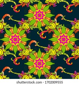 Bright floral collage blossom flowers blue, green and yellow. Amazing collage paradise style for floral design. Blossom lilies seamless background.
