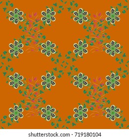 Bright floral collage blossom flowers orange, green and neutral. Blossom lilies seamless background. Amazing collage paradise style for floral design.