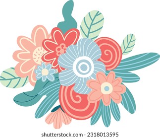 Bright floral composition and Bouquet of spring wildflowers