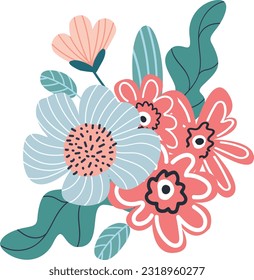 Bright floral composition and Bouquet of spring wildflowers