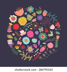 Bright Floral Design Card Vector