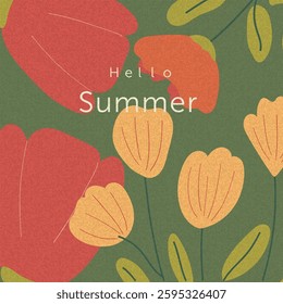 Bright floral design wishing 'Hello Summer' in vibrant colors, celebrating the season of warmth and joy. Summer holidays, vacation travel