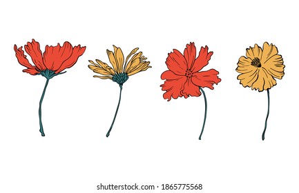Helle Blumenelemente. Vektorblumen für Karten- oder Logo-Designs.  