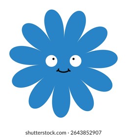 Bright floral emoji with happy expression. A stylized cartoon flower full of joy and energy.