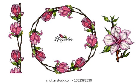 Bright floral Magnolia elements for design