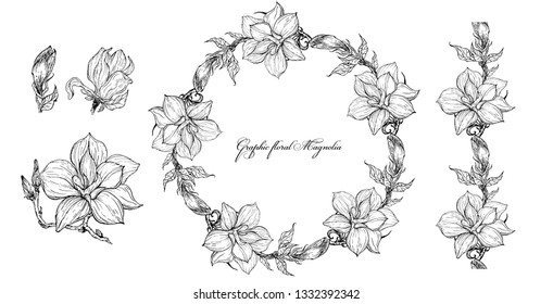 Bright floral Magnolia elements for design