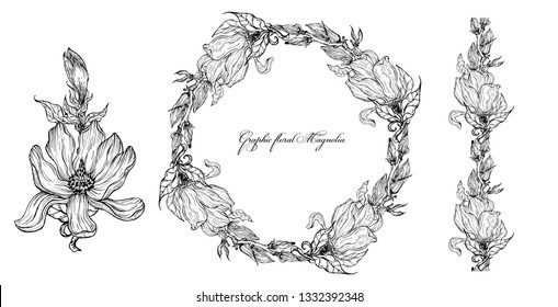 Bright floral Magnolia elements for design