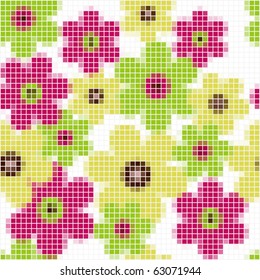 Bright floral mosaic seamless  pattern - vector illustration