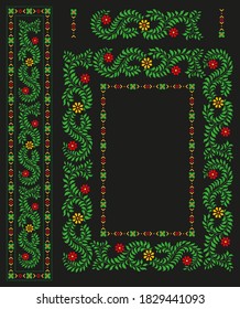 bright floral ornament in the Indian style on a dark background. vector clipart