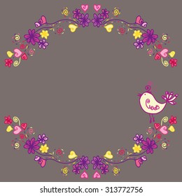 Bright floral pattern with bird
