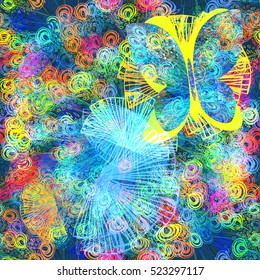Bright floral pattern with butterfly. Colorful illustration. Seamless background texture.