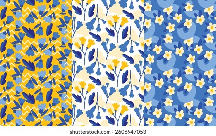 Bright Floral Pattern Collection in Yellow and Blue with Vintage Vibes