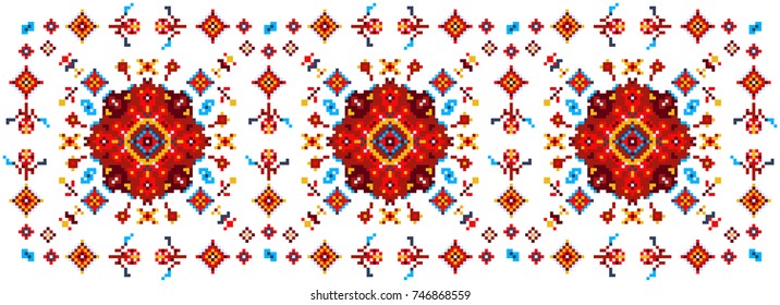 Bright floral pattern for cross-stitching. Abstract vector illustration