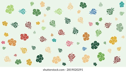 Bright floral pattern featuring multicolored flowers and leaves perfect for textiles, wallpapers, or decorative backgrounds in graphic projects