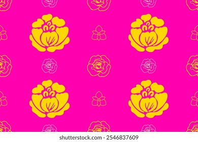 Patrón floral brillante con flores amarillas sobre fondo rosa vibrante, creando un diseño animado y alegre. Perfecto para textiles o Fondos de pantalla.