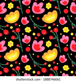 bright floral pattern in flat style vector